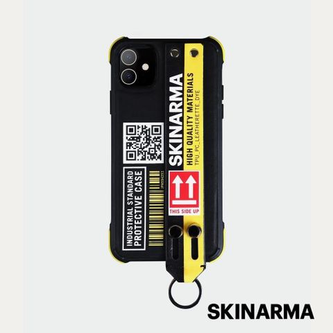 【南紡購物中心】 Skinarma 日本潮牌 iPhone 12 mini Hasso 設計腕帶支架防摔手機殼-黑黃
