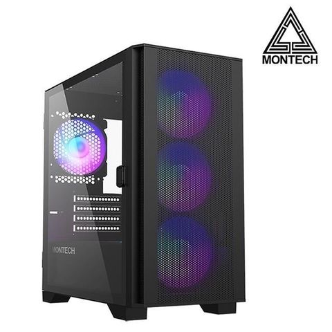 MONTECH Air 100 ARGB BLACK M-ATX電腦機殼(內含12cm ARGB風扇*4/鋼化玻璃/網孔面板)(黑)