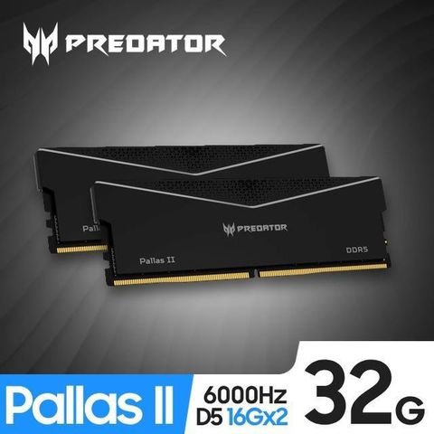【南紡購物中心】 Acer Predator PallasII DDR5-6000 32GB(16G*2)(CL30) 超頻桌上型記憶體 黑