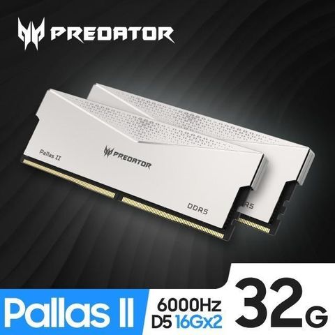 【南紡購物中心】 Acer Predator PallasII DDR5-6000 32GB(16G*2)(CL30) 超頻桌上型記憶體 銀