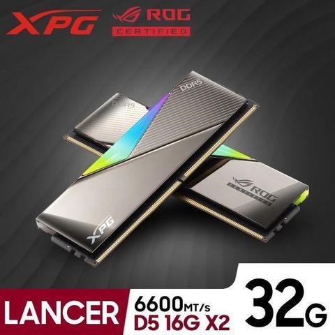 ADATA 威剛 【南紡購物中心】 【ROG聯名款】  XPG Lancer DDR5 6600 32GB(16Gx2) RGB 桌上型超頻記憶體( AX5U6600C3216G-DCLARROG)