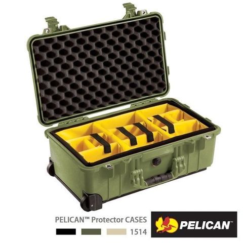 【南紡購物中心】 PELICAN 1514 氣密箱 登機箱 含隔層組-綠色