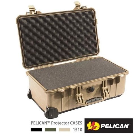 【南紡購物中心】 PELICAN 1510 泡棉氣密箱-含輪座(沙漠黃)