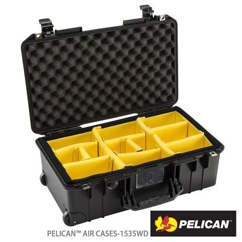 【南紡購物中心】 PELICAN 1535WD Air 輪座拉桿超輕氣密箱-含隔板(黑)