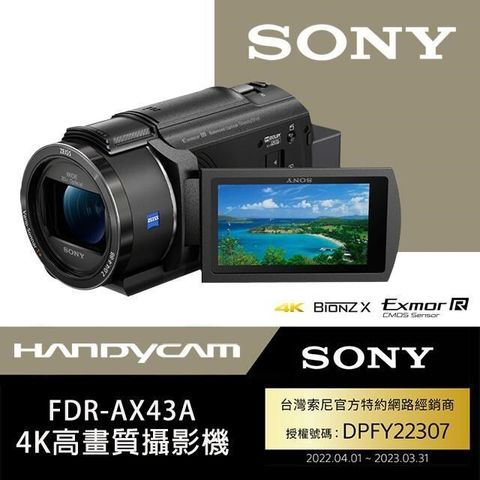【南紡購物中心】 【贈SONY SF-M256T記憶卡+專用電充組】SONY FDR-AX43A 4K數位攝影機 公司貨