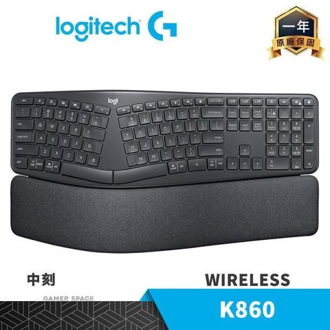 【南紡購物中心】 Logitech 羅技 ERGO K860 無線分離式布局鍵盤【石墨黑】