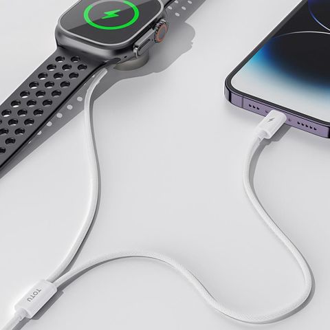 【南紡購物中心】 【TOTU】一分二 Type-C TO Apple Watch/Lightning/iPhone 磁吸充電器充電線連接線 鋅系列 1.6M 拓途