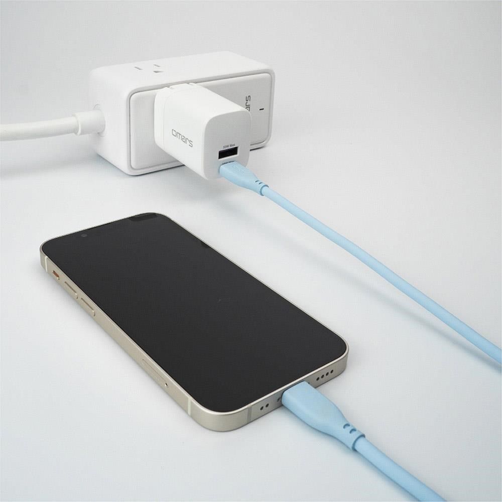 OMARS 【南紡購物中心】 炫彩快充組合GaN 35W快速充電器 + USB-C炫彩快速傳輸充電線-晴天藍