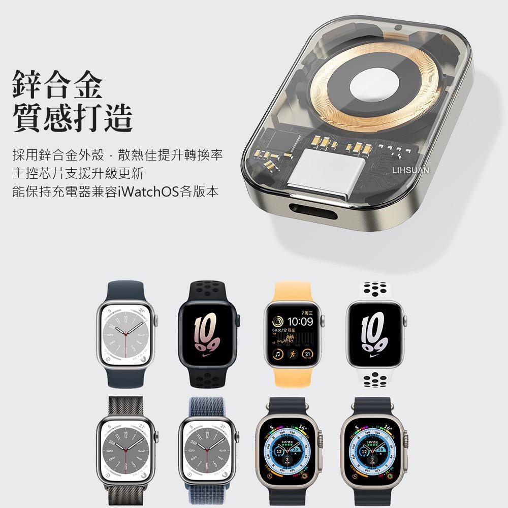 TOTU 【南紡購物中心】 Apple Watch 9/8/7/6/5/4/3 Ultra 全系列 TO Type-C/Lightning母/USB 攜帶型磁吸無線充電器充電盤 鋅系列 拓途