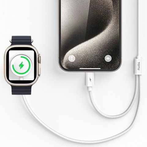 【南紡購物中心】 【TOTU】一分二 Type-C TO Type-C/Apple Watch 9/8/7/6/5/4/3 Ultra 全系列 磁吸充電器充電線連接線 鋅系列 1.6M 拓途
