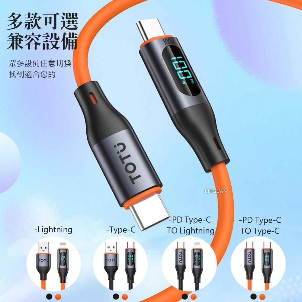 TOTU 【南紡購物中心】 數顯 USB-A TO Type-C充電線傳輸線快充線閃充線 液態矽膠 CB-7系列 1M