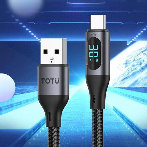 TOTU 【南紡購物中心】 數顯 USB-A TO Type-C充電線傳輸線編織快充線閃充線 QC4.0&nbsp; CB-7系列 1.2M 拓途