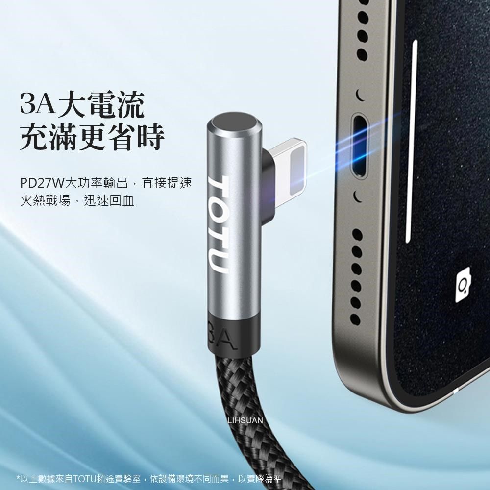 TOTU 【南紡購物中心】 彎頭 Type-C TO Lightning PD充電傳輸編織快充線 L形彎頭 極速 1.2M