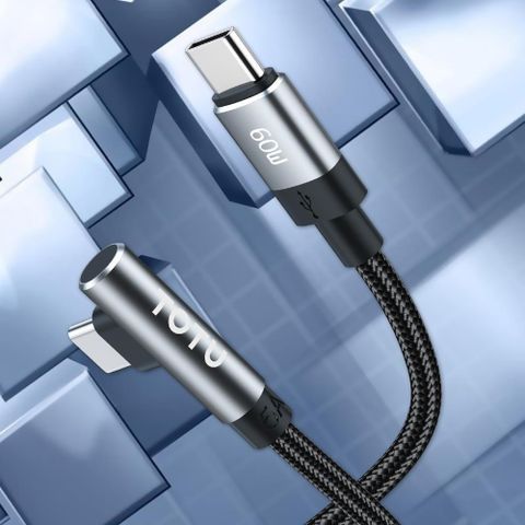 【TOTU】雙Type-C/PD充電線傳輸線編織快充線閃充線 彎頭 極速 1.2M 拓途