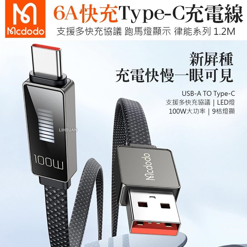 Mcdodo 麥多多 【南紡購物中心】 Type-C充電線傳輸線快充線閃充線 100W QC4.0 跑馬燈 律能 1.2M &nbsp;