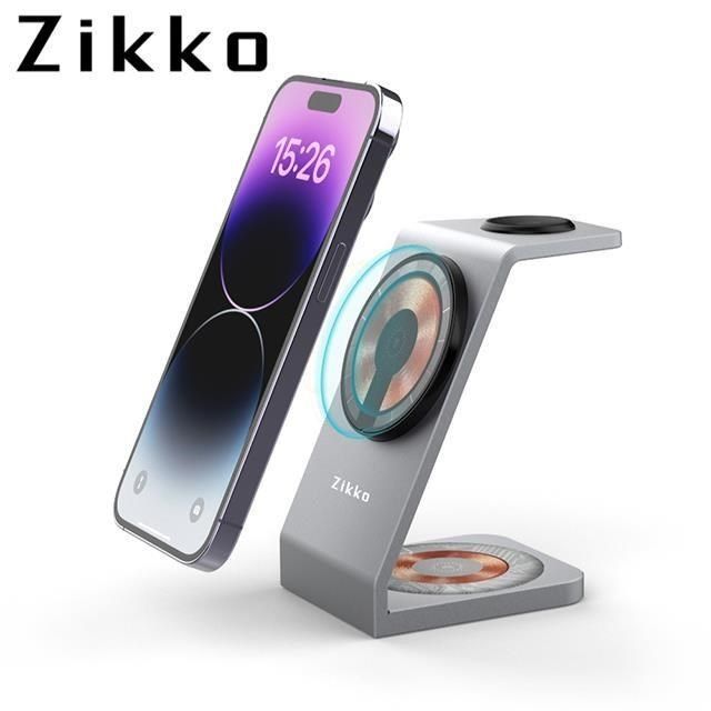 Zikko 即刻 【南紡購物中心】  特務Z / 三合一鋁合金無線充電座ZKUD001