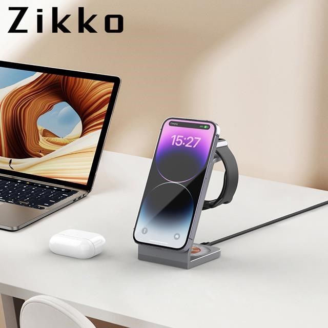 Zikko 即刻 【南紡購物中心】  特務Z / 三合一鋁合金無線充電座ZKUD001