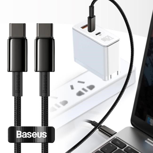  精裝1C+1A孔35W氮化鎵充電器 黑+鎢金100W CtoC 快充線-1米 iphone16/15系列