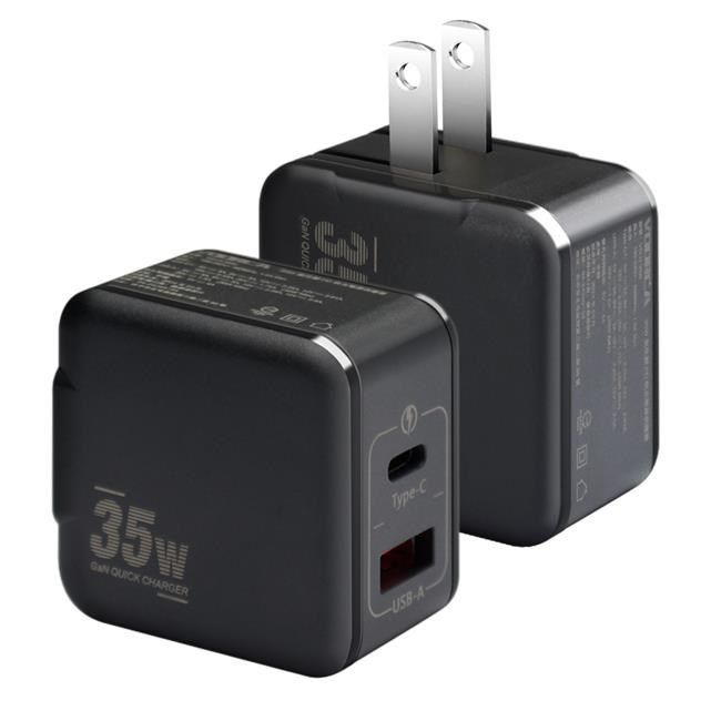  精裝1C+1A孔35W氮化鎵充電器 黑+鎢金100W CtoC 快充線-2米 iphone16/15系列