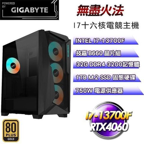 GIGABYTE 技嘉 【南紡購物中心】 平台【無盡火法】I7十六核RTX4060電競效能主機