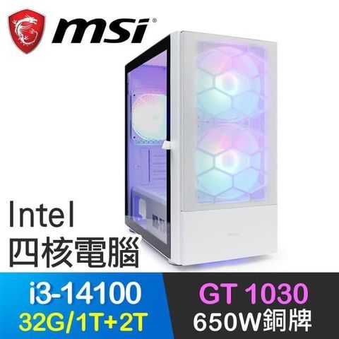 MSI 微星 【南紡購物中心】 系列【不祥之刃】i3-14100四核 GT1030 電玩電腦(32G/1T SSD+2T)