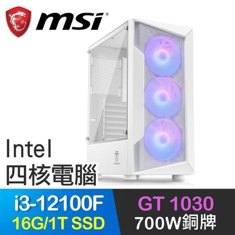 MSI 微星 系列【憤世嫉俗】i3-12100F四核 GT1030 電玩電腦(16G/1T SSD)