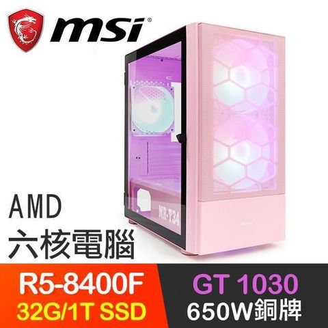 【南紡購物中心】 微星系列【轟突猛輪】R5-8400F六核 GT1030 電玩電腦(32G/1T SSD)