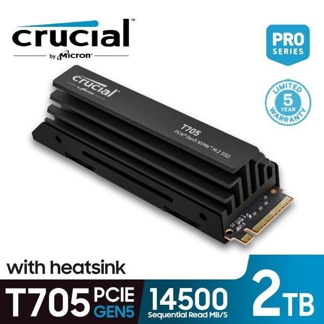 Micron 美光 【南紡購物中心】 Crucial T705 2TB PCIe Gen5 NVMe M.2 SSD 固態硬碟&nbsp;(含散熱器) (CT2000T705SSD5)