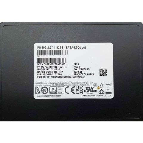 【南紡購物中心】 SAMSUNG PM893 1.92TB SATA 6Gb/s 2.5" Enterprise SSD MZ7L31T9HBLT固態硬碟 工業包裝
