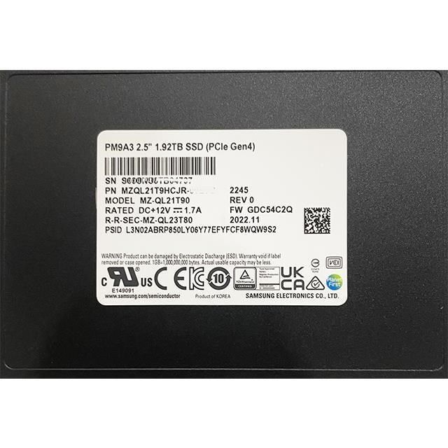 Samsung 三星 【南紡購物中心】  PM9A3 1.92TB U2 2.5 PCIe 4.0x4 MZQL21T9HCJR工業包 SSD 固態硬碟