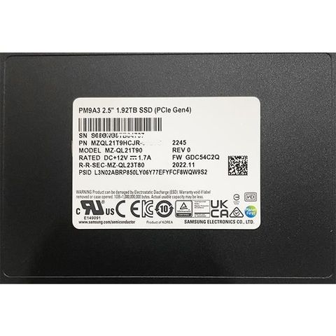 【南紡購物中心】 SAMSUNG PM9A3 1.92TB U2 2.5” PCIe 4.0x4 MZQL21T9HCJR工業包 SSD 固態硬碟