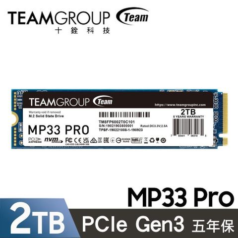 Team 十銓 MP33 PRO 2TB M.2 PCIe SSD 固態硬碟