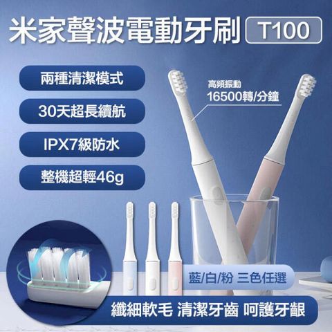 米家聲波 電動牙刷 T100 牙刷 小米電動牙刷 聲波震動 IPX7 智能防水 充電式 (平行輸入)