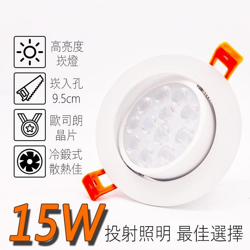 OSRAM 歐司朗 15W 高亮度《含稅》 LED 9.5cm 小崁燈 德國晶片 高檔品質 可調角度 嵌燈 珠寶燈 櫥櫃燈