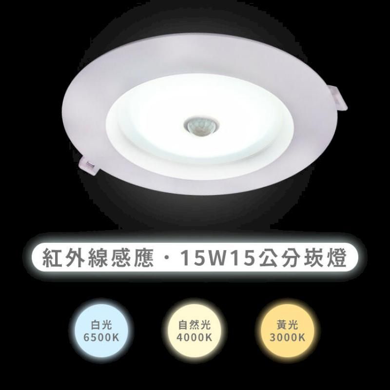 亮博士 【紅外線感應15公分崁燈保固一年】 15W  15CM崁燈 紅外線 感應崁燈