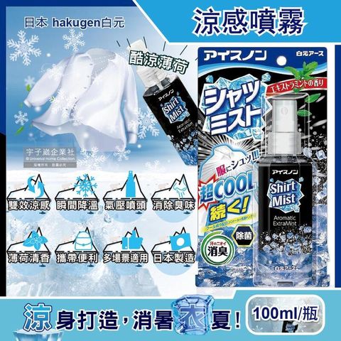 日本hakugen白元-衣物降溫涼感噴霧100ml/黑瓶-酷涼薄荷