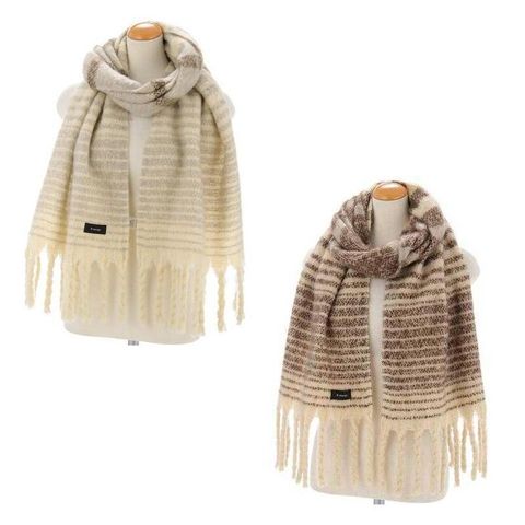 【B.design】日本舒感絨條紋流蘇圍巾 保暖圍巾