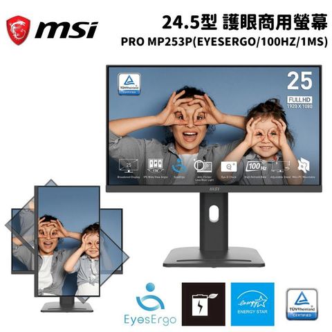 MSI 微星 PRO MP253P 24.5吋 護眼商用螢幕顯示器(EyesErgo/100HZ/1MS)