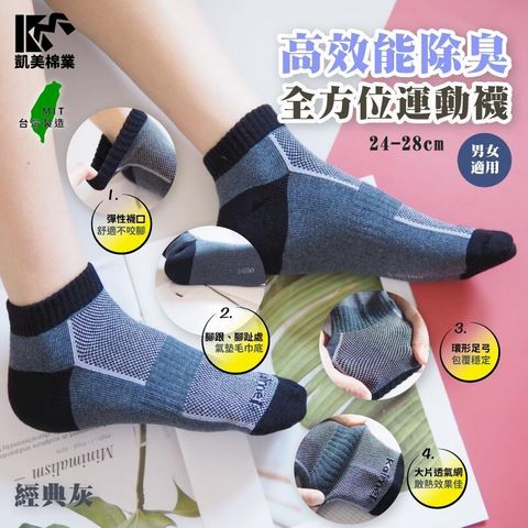 MIT台灣製 高品質全方位 凱美獨家高效能除臭運動襪 經典灰款 -9雙組