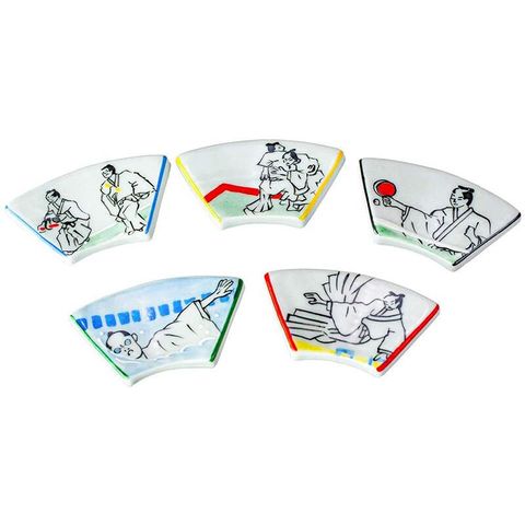 【日本山龜】2020東京奧運限定 手工清水燒/京燒武士筷架組 5款入