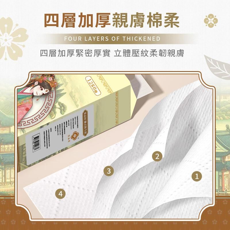 四層加厚親膚棉柔FOUR LAYERS OF THICKENED四層加厚緊密厚實 立體壓紋柔韌親膚1280抽品 4321