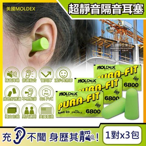 (3組9包)美國MOLDEX-超靜音耳塞(型號6800)1對x3包裝