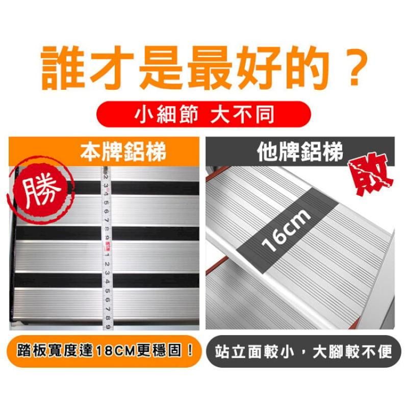 誰才是最好的?小細節 大不同勝本牌鋁梯    2 3 4 5 6 7 8 9他牌鋁梯16cm踏板寬度達18CM更穩固! 站立面較小,大腳較不便