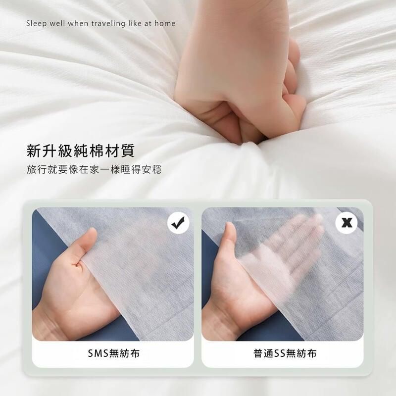 Sleep well when traveling like at home新升級純棉材質旅行就要像在家一樣睡得安穩SMS 無紡布普通SS無紡布