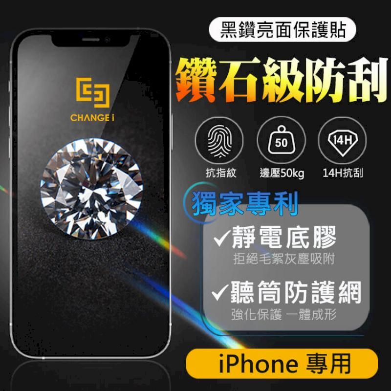 CHANGEi 橙艾  澄艾 iPhone14/13/12全系列黑鑽防刮亮面防塵網玻璃貼