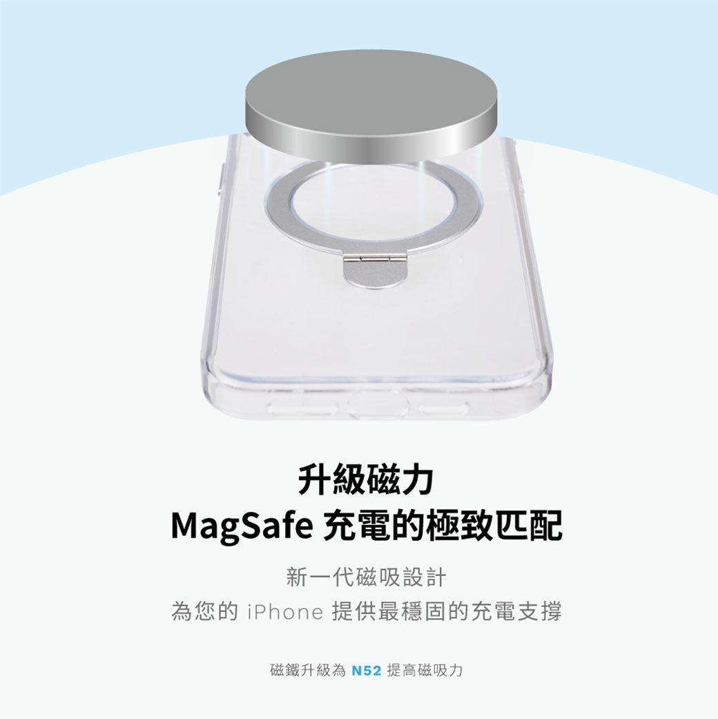 升級磁力MagSafe 充電的極致匹配新一代磁吸設計為您的 iPhone 提供最穩固的充電支撐磁鐵升級為N52 提高磁吸力