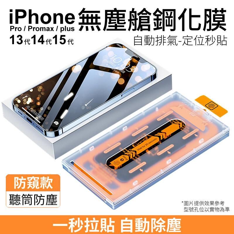  iPhone13 / 14 / 15 無塵艙鋼化膜 自動貼膜 【防窺款】