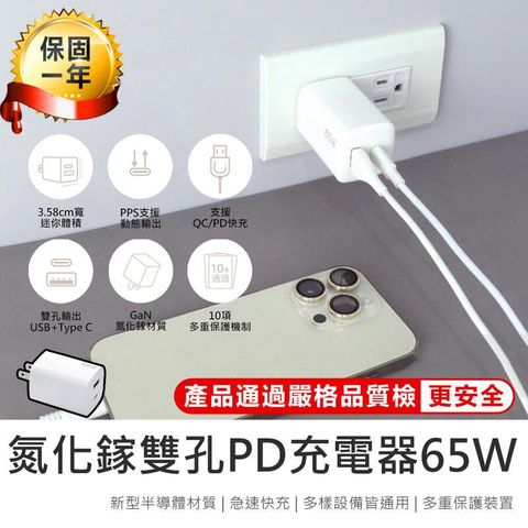 【KINYO】氮化鎵雙孔PD充電器65W PDCB-165【AB1582】