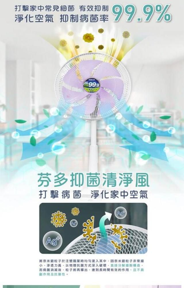 打擊家中常見細菌淨化空氣 抑制病菌率%99.9芬多抑菌清淨風打擊病菌 淨化家中空氣Ag將奈米銀於注塑時均匀其中因奈米銀粒子非常滲透力高以物理菌方式深入破壞直接分解細胞而病菌消減後,粒子釋出,達到長時間有效的作用,且不具副作用及抗