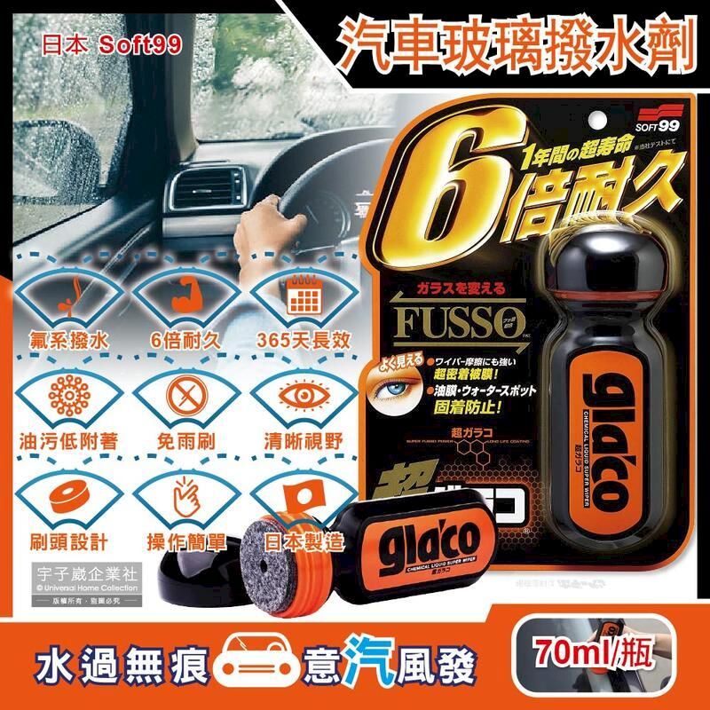  日本Soft99-免雨刷6倍耐久力抗污耐磨防雨車用驅水玻璃精(C236)70ml/瓶